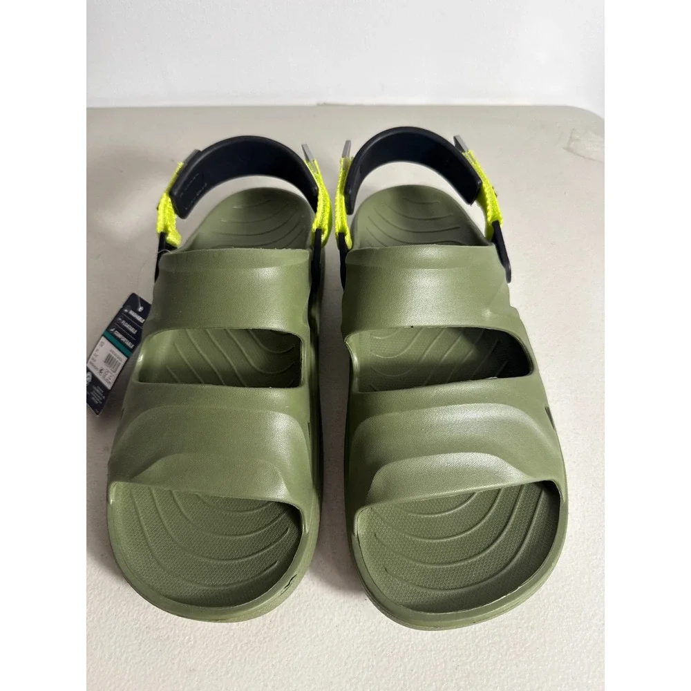 Rugged Shark Mens Water Sandals Olive Green Neon Yellow Sport Slide Size 12 NEW